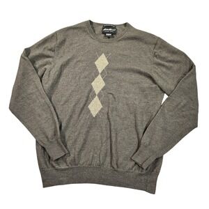 Vintage Eddie Bauer Sweater Mens Large Brown Merino Wool Argyle Pullover Knit